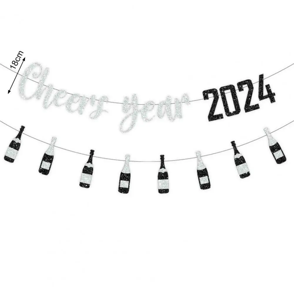 Celebratory Signs Happy New Year Banner Pendant Golden Silver Sequin Letter Flag 2024 Holiday Party Decoration Diy Home Scene
