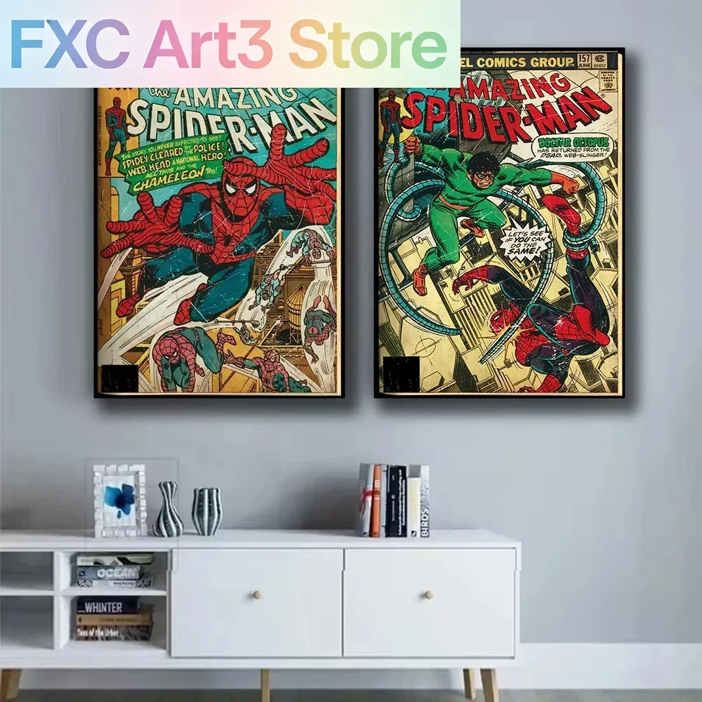 Rahmenloses Retro Marvel Superhelden Dekoratives Gemälde Anime Spider-Man Kunstposter Amerikanischer Film Wandbild Kinderzimmer Wanddekoration