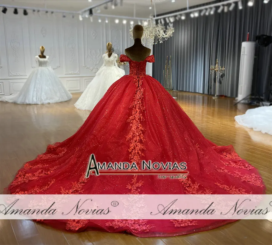 slim fit dress slacks Tulle Half Sleeves Red Bridal Gown Applique Evening Party Dresses-Bridelily