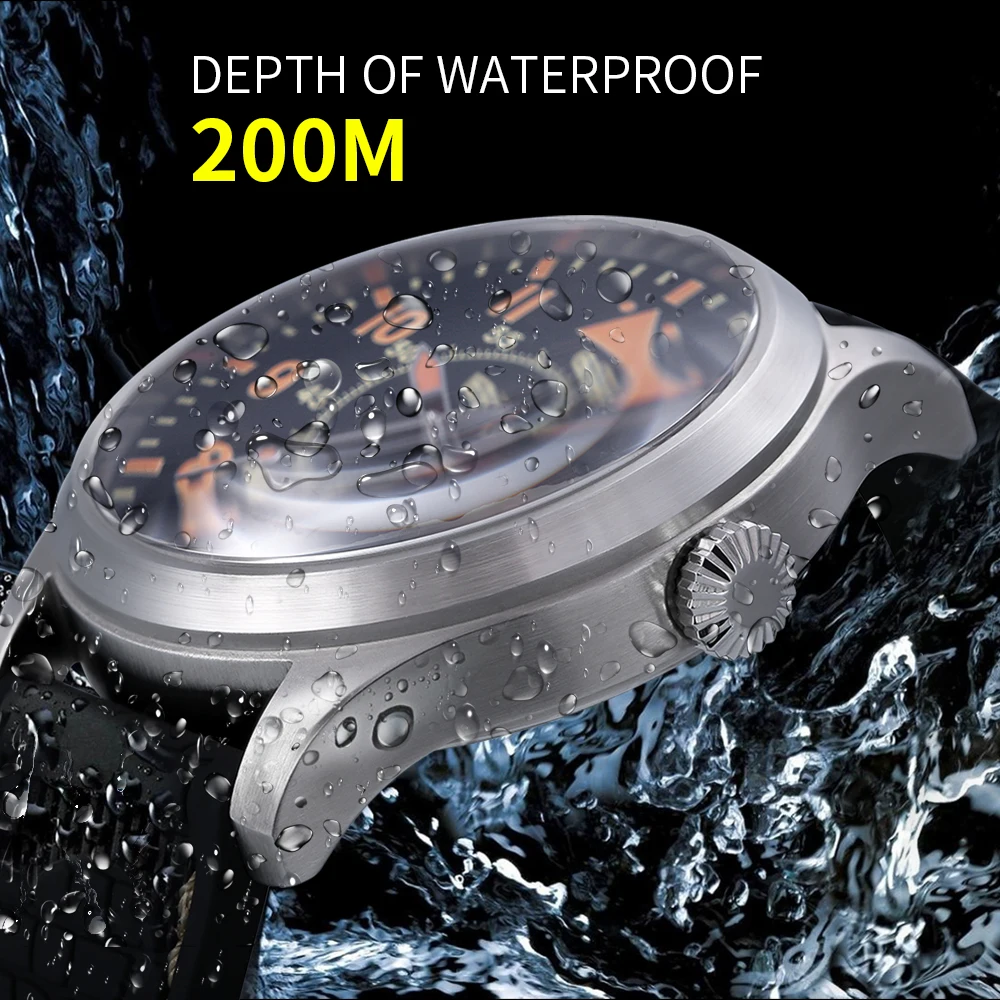 BERNY 20Bar Diver Men\'s Automatic Watch 100% Original Top Aviation Sapphire Luminous Over Size Waterproof 20ATM Top Men Watches
