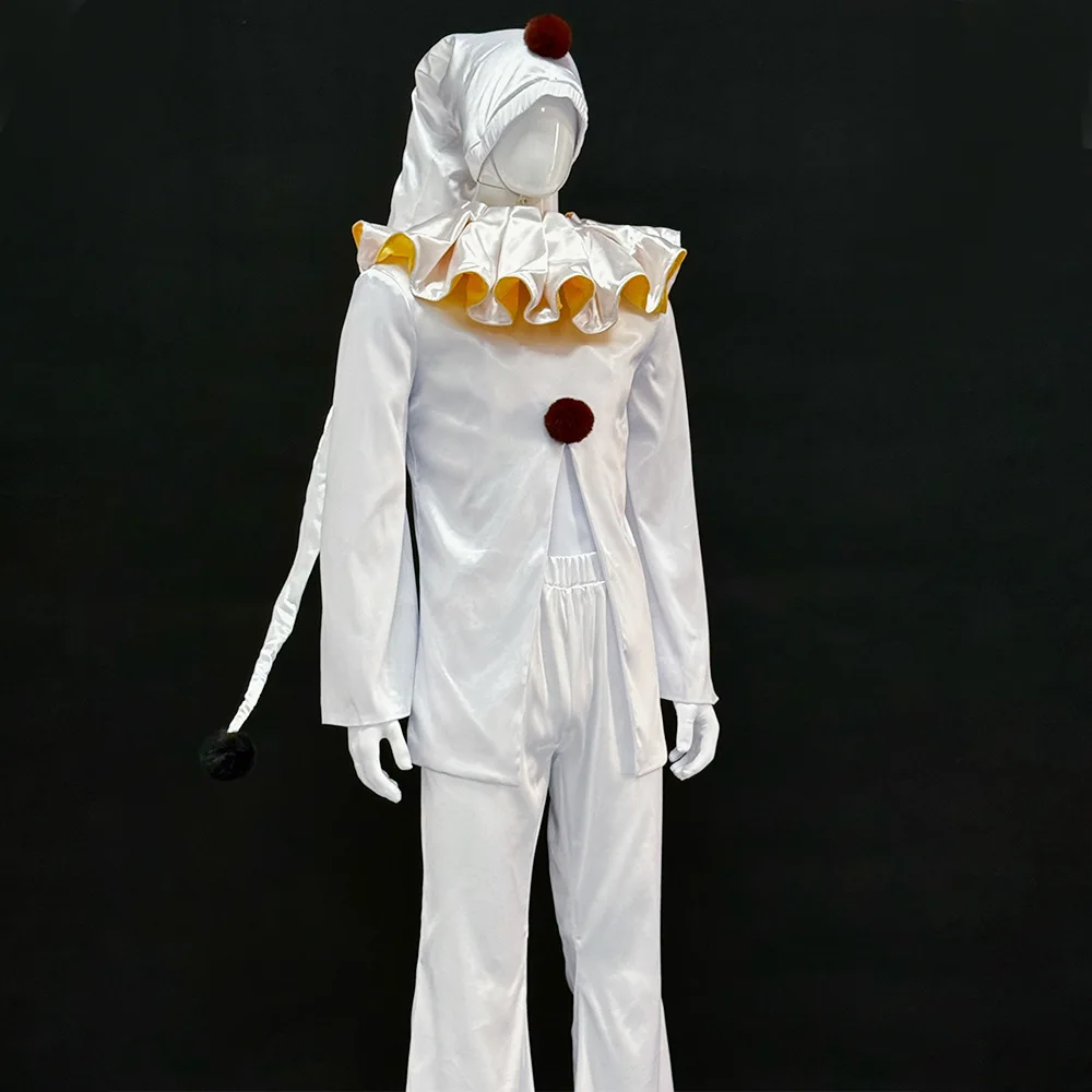 Horror Game The Freak Circus White Pierrot Clown Cosplay Costume Halloween Party Masquerade Performance Clothing Wig for Adults view 4