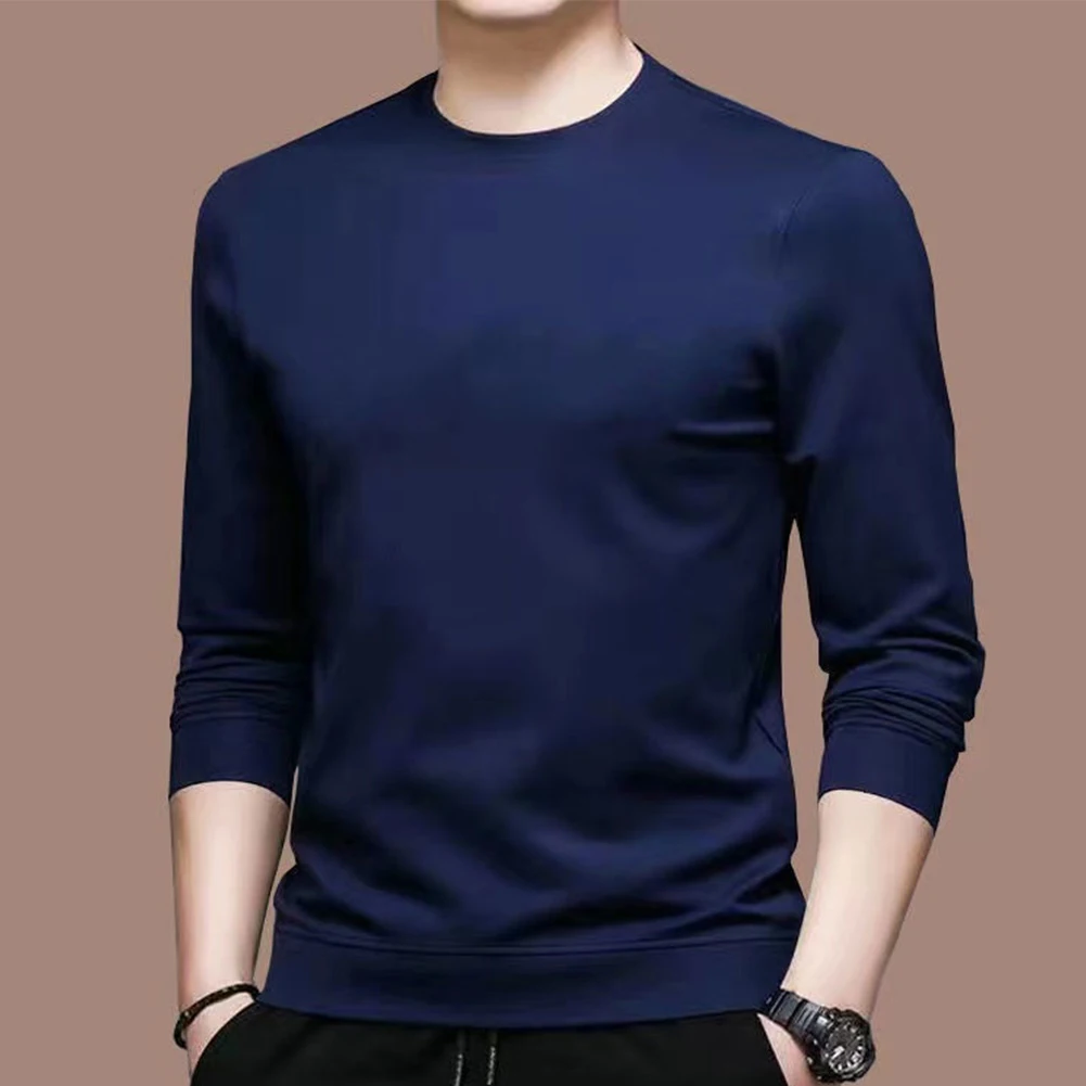 Men’s Casual Long Sleeve T-Shirt Undershirt Blouse Muscle Activewear Pullover Top Middle-aged Casual Solid Male Bottoming Shirts