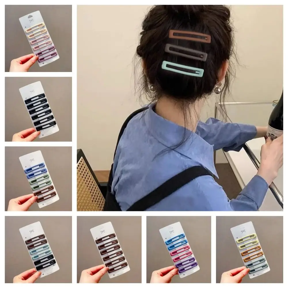 6pcs/set Simple Korean Style Rectangle Hairpins Metal Solid Color Geometry Barrettes Geometry Barrettes Party