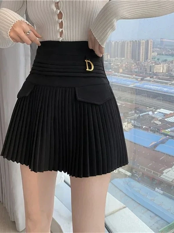 Jupe plissée trapèze taille haute amincissante, tissu Polyester ort de couleur bicolore pour femmes
