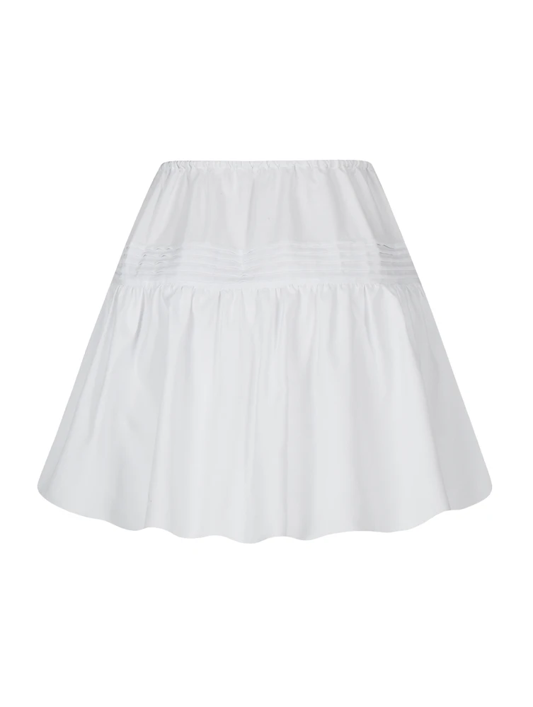 Letnia spódnica damska 2025, jednolita, z falbankami, codzienna, w stylu Y2K, wiązana, mini, poliestrowa, wygodna, nowa moda dla kobiet.