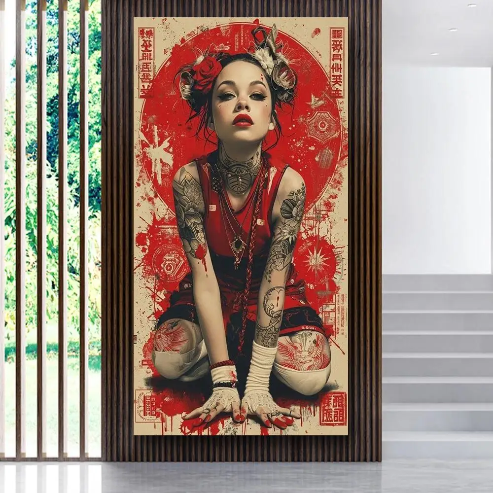 Impresiones de carteles de geisha samurái de arte japonés Vintage para decoración del hogar, cuadro sobre lienzo para pared de salón
