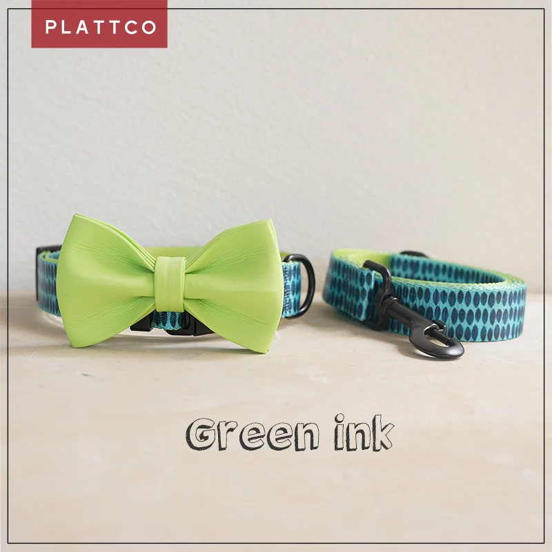 PLATTCO color of the pet bow tie collar leash set new personalized GREEN INK dog collar foreign trade 5 sizes PDC320