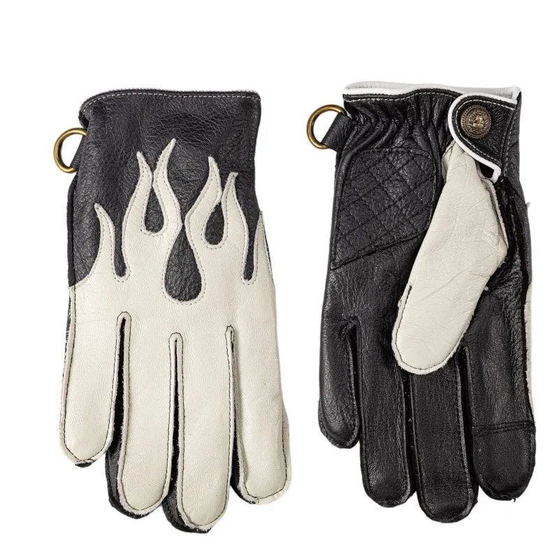 

Motorcycle Riding Gloves Deerskin Material Flame Retro Men and Women Touch Screen Driving Motorcycle Warm Leather Gloves