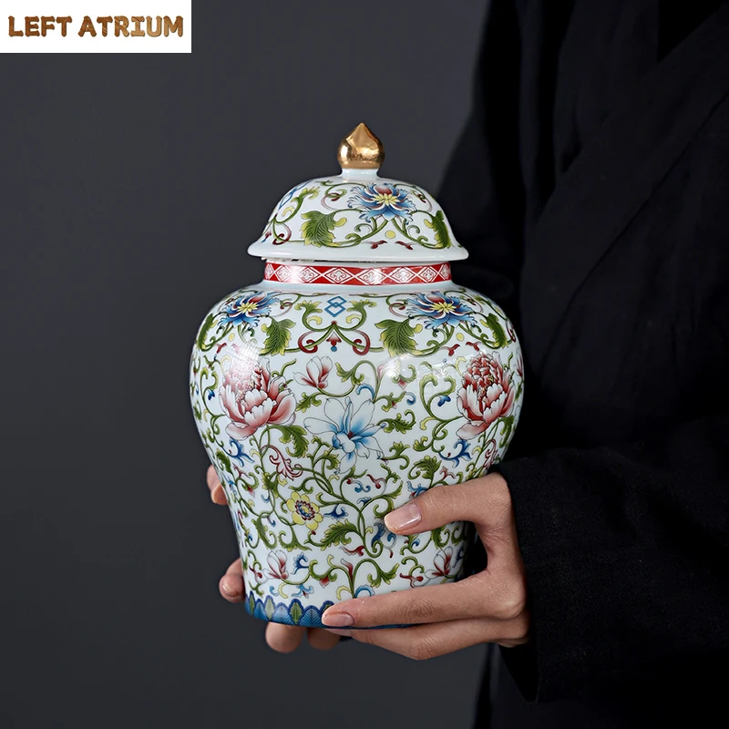 

Enamel Color General Jar Ceramic Candy Jar Tea Caddy Cosmetic Containers Classical Porcelain Storage Jars Vintage Home Decor