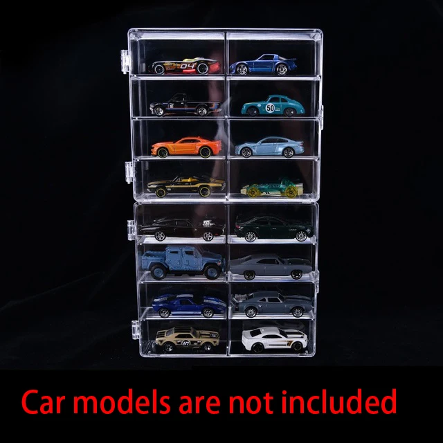 Schaalmodel auto displaykast 1:24/32/64 voor Matchbox, Hot Wheels; opbergbox voor speelgoedauto's, transparante displaybox met transparante klikdeksel tegen stof