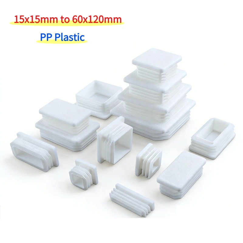 White Square Tube Pipe Plug Rectangle Plastic Blanking End Cap Table Leg Feet Inserts Plugs Dust Cover 15x15mm to 60x120mm