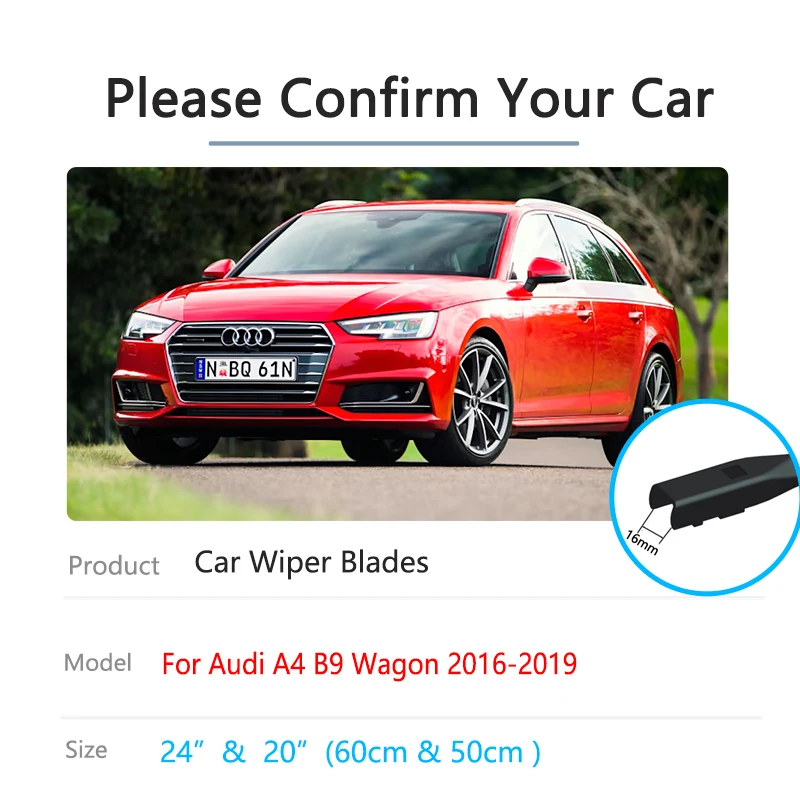 For Audi A4 B9 8W 2016 2017 2018 2019 Wagon Front Rear Wiper Blades Windshield Windscreen Brushes Cleaning Cutter Car Accessorie