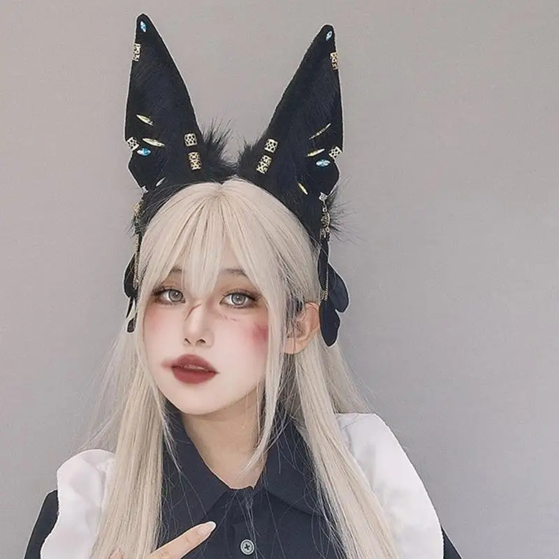 R1WE diadema con orejas bestia peluche, diadema sirvienta Anime, aro para para disfraz adolescentes