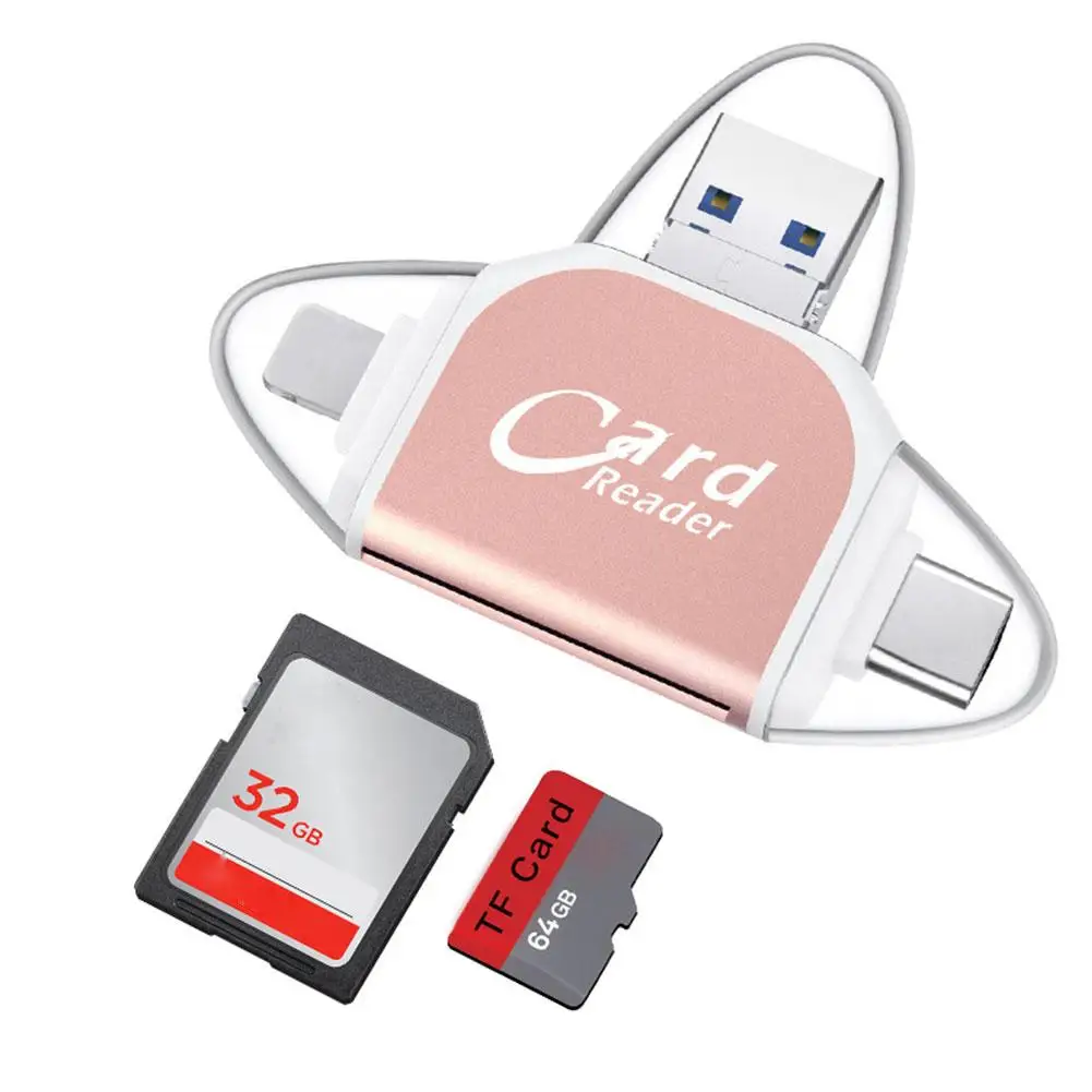 Multi-Port 4 In 1 Universal SD TF Card Reader USB Type C Hub Adapter To View Camera Photos For iPhone Pro G0M8