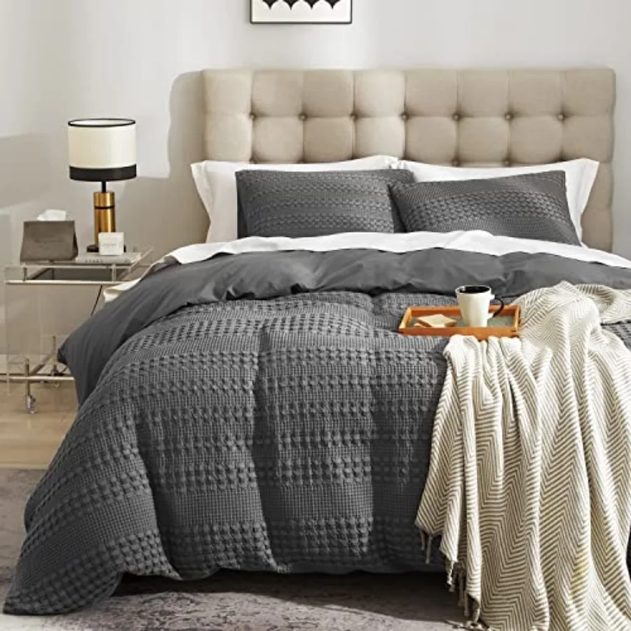 

Waffle Weave Duvet Cover Set - 100% Cotton Size Textured Cozy Soft Breathable Skin-Friendly Luxury Comforter Cover All Season 9