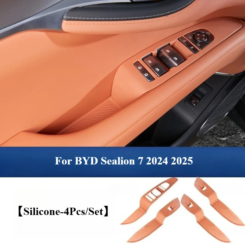 

For BYD Sealion 7 4Pcs/Set Car Door Window Lifting Panel Silicone Pad Front and Rear Doors Handle Anti-Scratch Protective Cover