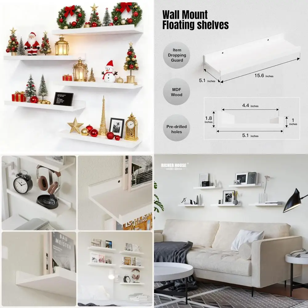 

Белый набор плавающих полок из 5 предметов, современный настенный вызов для домашнего декора и хранения в различных помещениях