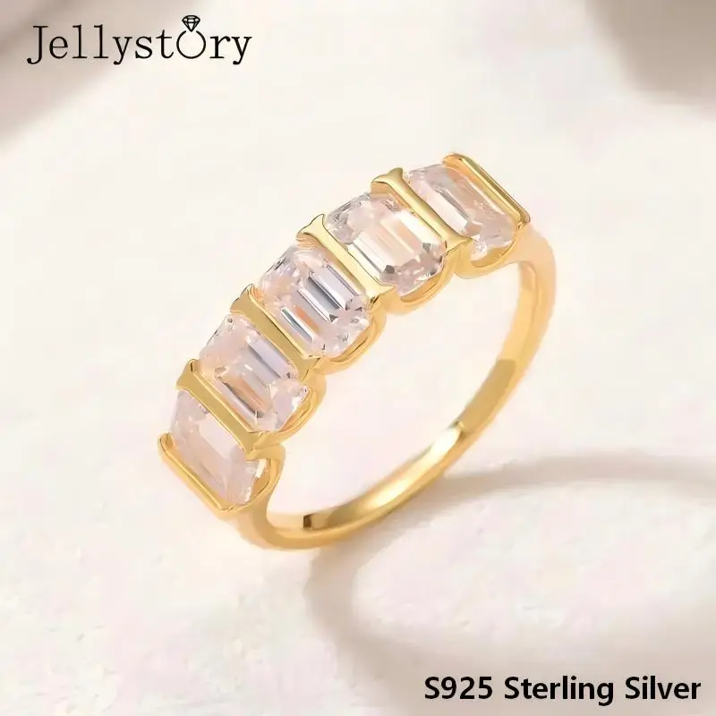S925 Silver Full Inlaid Moissanite Rectangular Row Inlaid Ring Trapezoidal Cut Light Luxury High-end Design Hot-selling Model