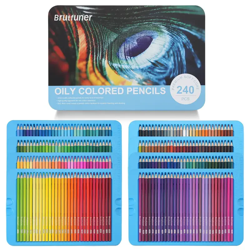 Brutfuner 240 Color Luxury Iron Box Shockproof Colored Pencil Set for Art Drawing Stationery
