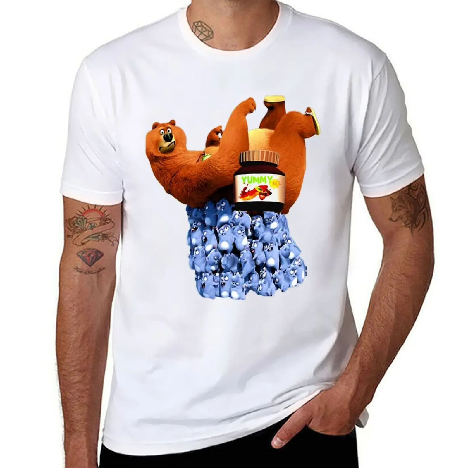 

Grizzy And Lemmings yummy chocolate T-Shirt anime t shirts oversize men t shirt cotton 100% T-Shirt