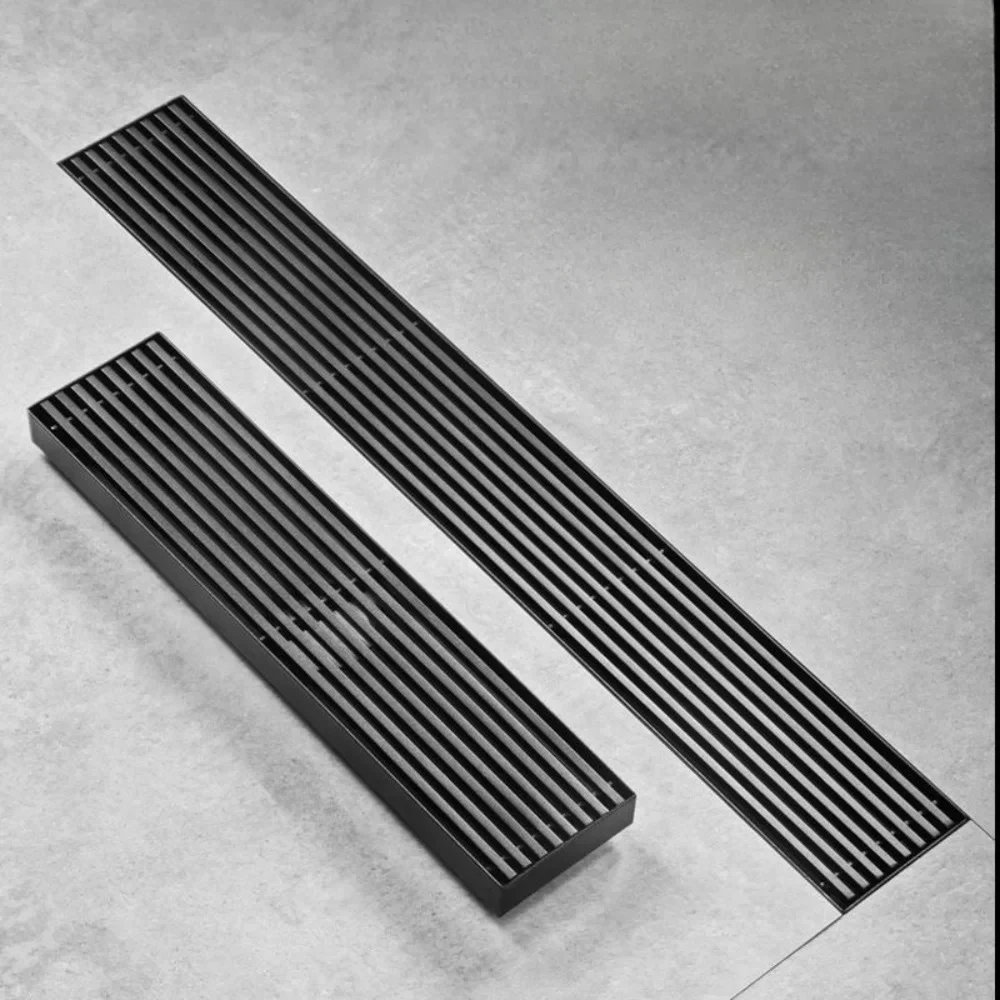 Long black floor drain stainless steel extended floor drain shower room outdoor large displacement drainage long