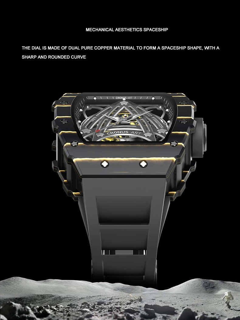 CRONUSART ساعة أوتوماتيكية للرجال 50 مللي متر Tonneau ساعة اليد الميكانيكية ألياف الكربون حافظة مضيئة فلوروروبر حزام الهيكل العظمي الهاتفي
