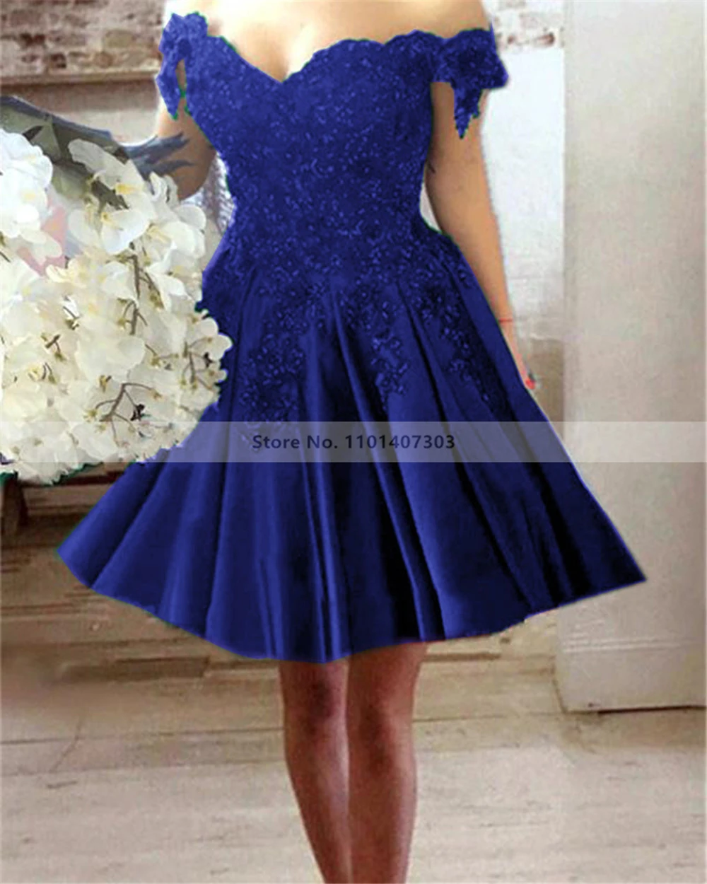 Blue Red Green Lace Off the Shoulder Short Homecoming Dresses  A Line Appliques Formal Graduation Mini Cocktail Prom Party Gowns