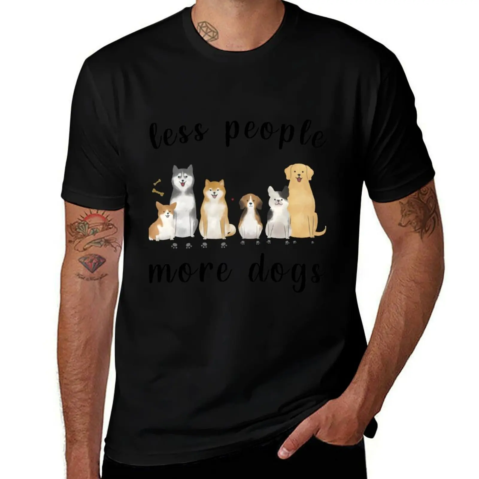 

Less People more dogs Fitted V-Neck T-Shirt All Weather Casual Short Sleeve