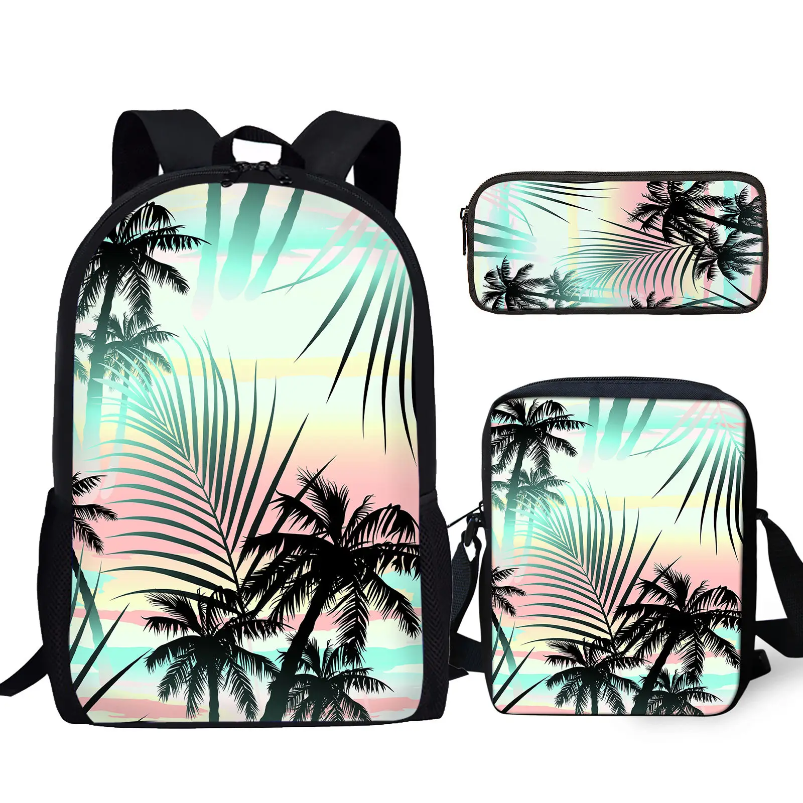 Hawaii Color Cartoon Coconut Tree 3D Printing Youth Laptop Bag Student Textbook Large Capacity Backpack Casual Messenger Bag