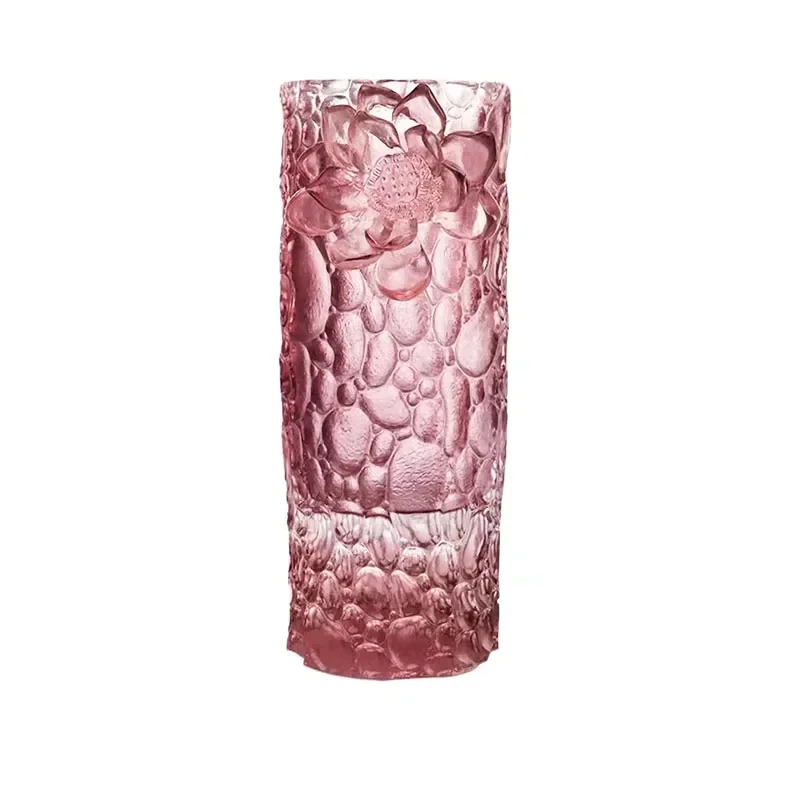 Modern Craftsman Style Glass Vase with Lotus Pattern for Living Room Decor Entrance Hallway Lobby Home Ornament Elegant