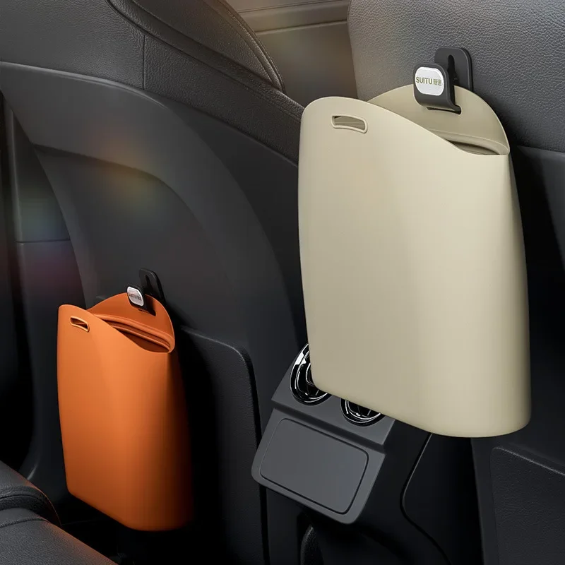 Silicone Car Trash Can Hanging Vehicle Storage Organizer Foldable Waterproof Space Saving Garbage Bin for Auto and Home Use