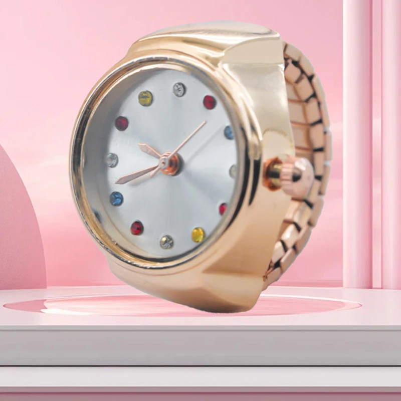 新しいホットセールクリエイティブダイヤモンドセットリングウォッチ、合金ケース、カップルや男性用の指ラウンドダイヤル