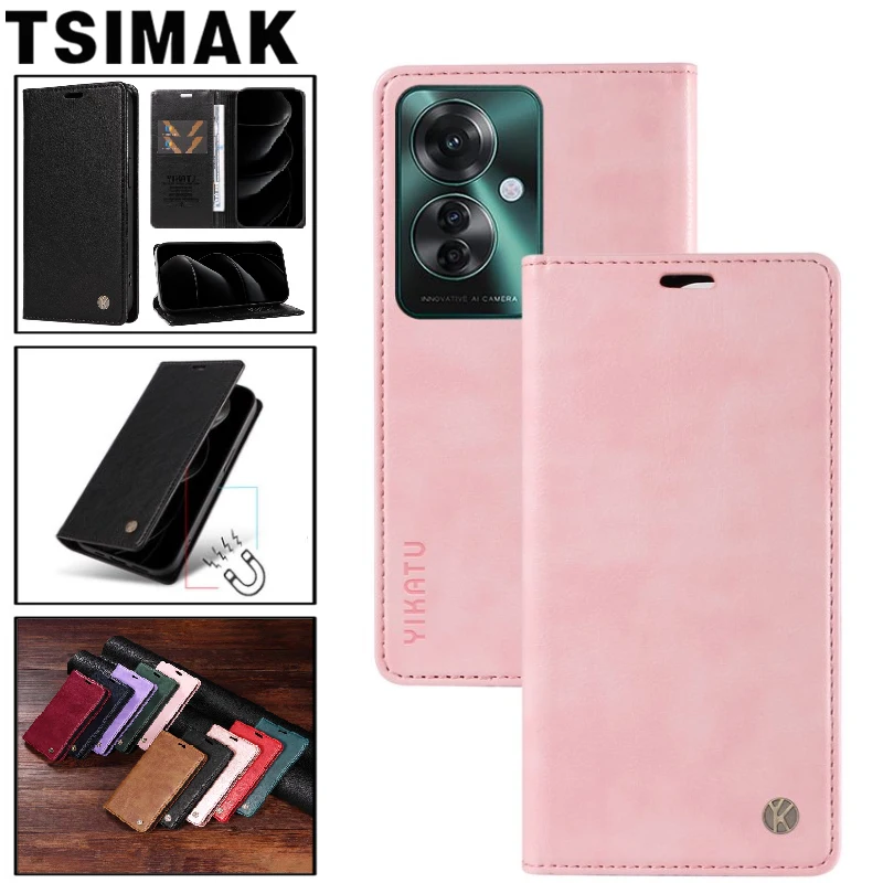 

Leather Phone Case For OPPO A40 A40M A60 A80 Reno 10 11 11F 8T 7Z 6Z 5Z 4Z 4 F 5 Lite 4G 5G Magnetic Flip Wallet Card Cover