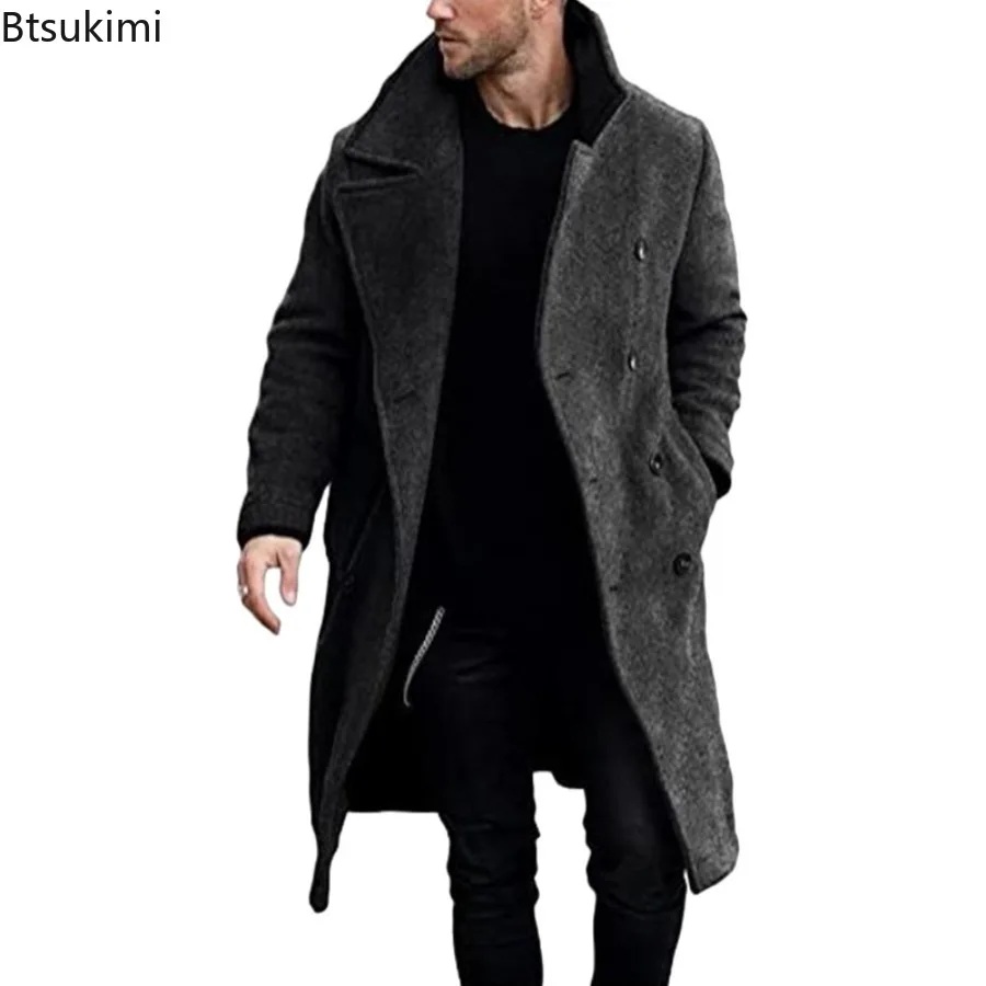 معطف رجالي للخريف والشتاء لعام 2025 سترات مبطنة من مزيج الصوف بجيب غير رسمي سترات مزدوجة الصدر أنيقة ملابس رجالية