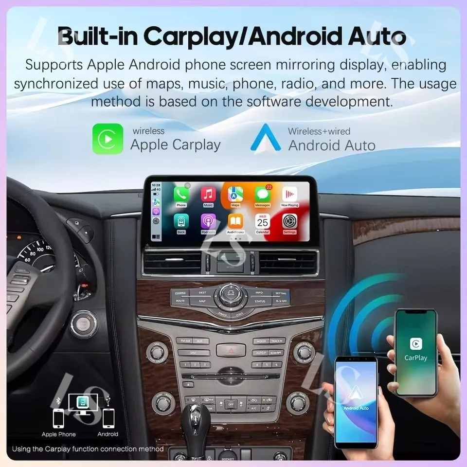 Car Radio For Nissan Patrol Y62 QX56 QX80 media Player Carplay Android 14 GPS Navigation 4G WiFi Stereo QLED Screen Car Radio