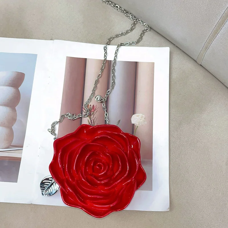 

Flower Clutch Purse Rose Acrylic Evening Bag Sweet Wristlets Handbag Chain Shoulder Party Purse Women Wedding Red Clutch Bag