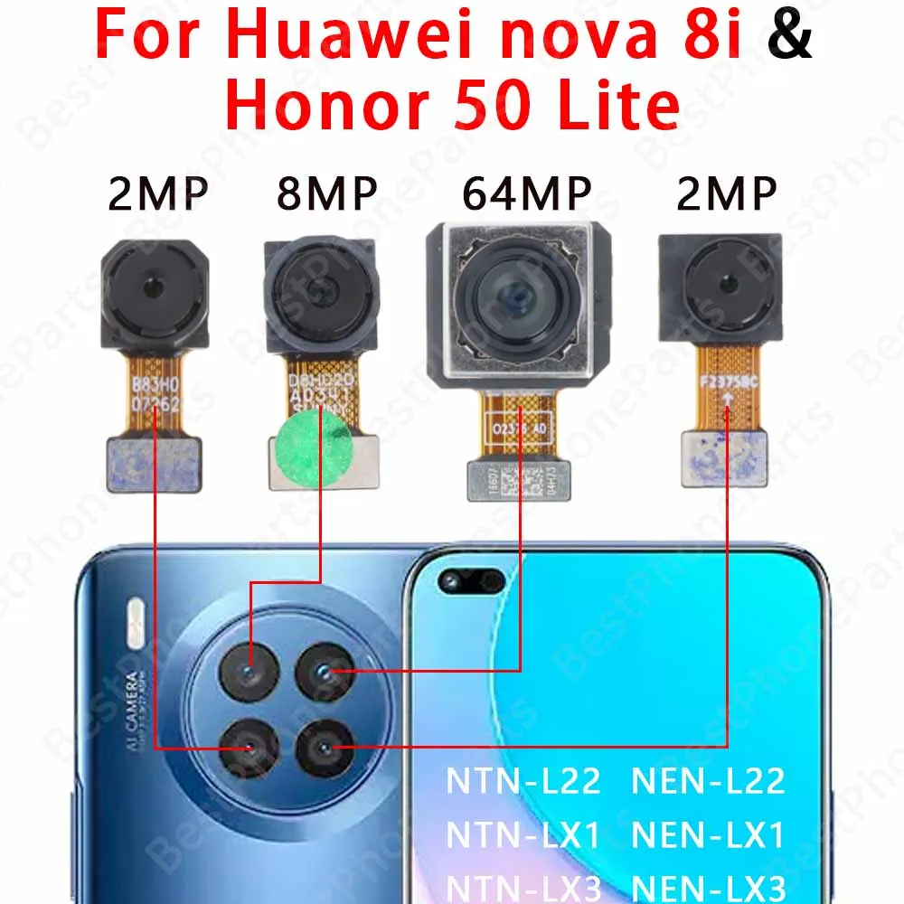 Selfie Front and Rear Back Camera For Huawei nova 8i Honor 50 Lite Camera Module Backside View Replacement Spare Parts