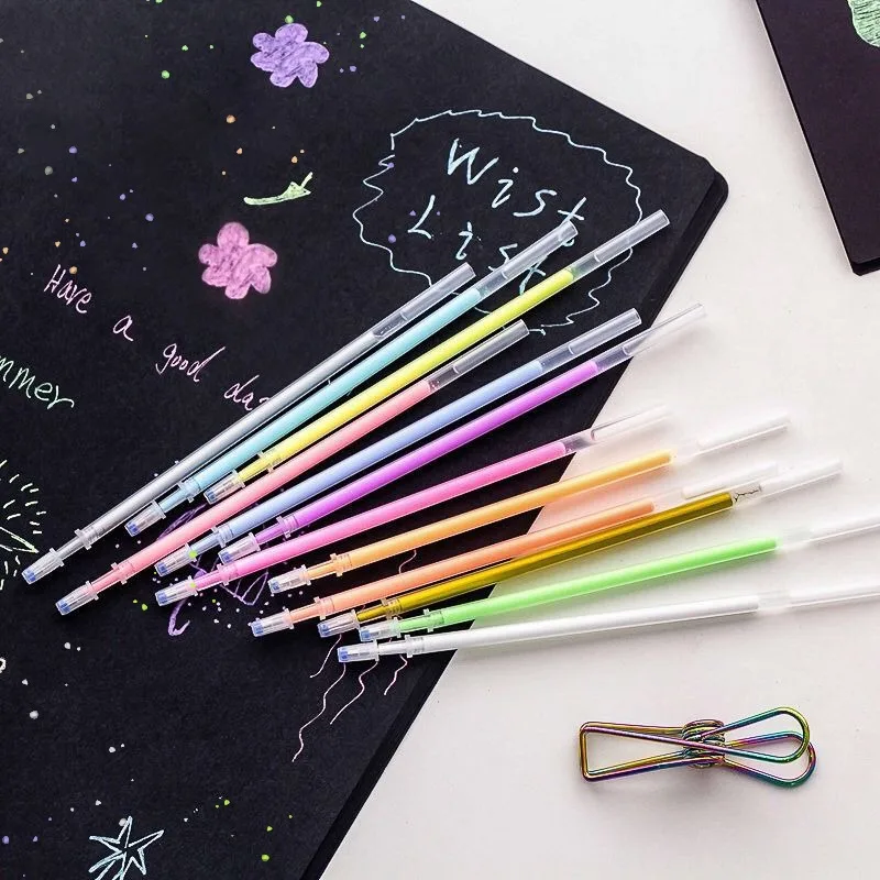 12/24/36/48/100PCS glitter pen refills, 48 colors of fluorescent metal pen refills, student stationery, colorful pen refills