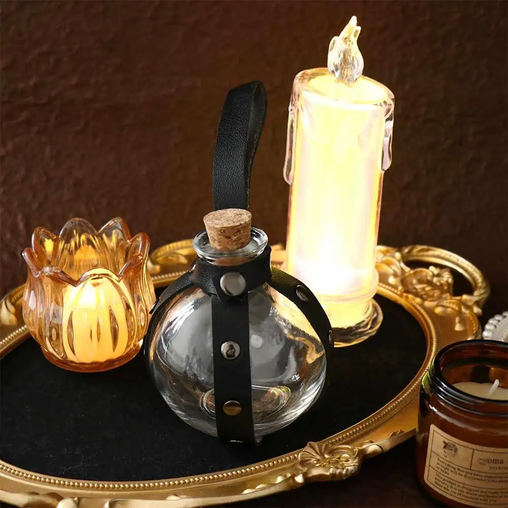 フェイクレザーラウンドフラスコポーションボトルホルスターベルトバッグ魔法のウィザードガラス魔法のポーションガラスボトルファッション中世