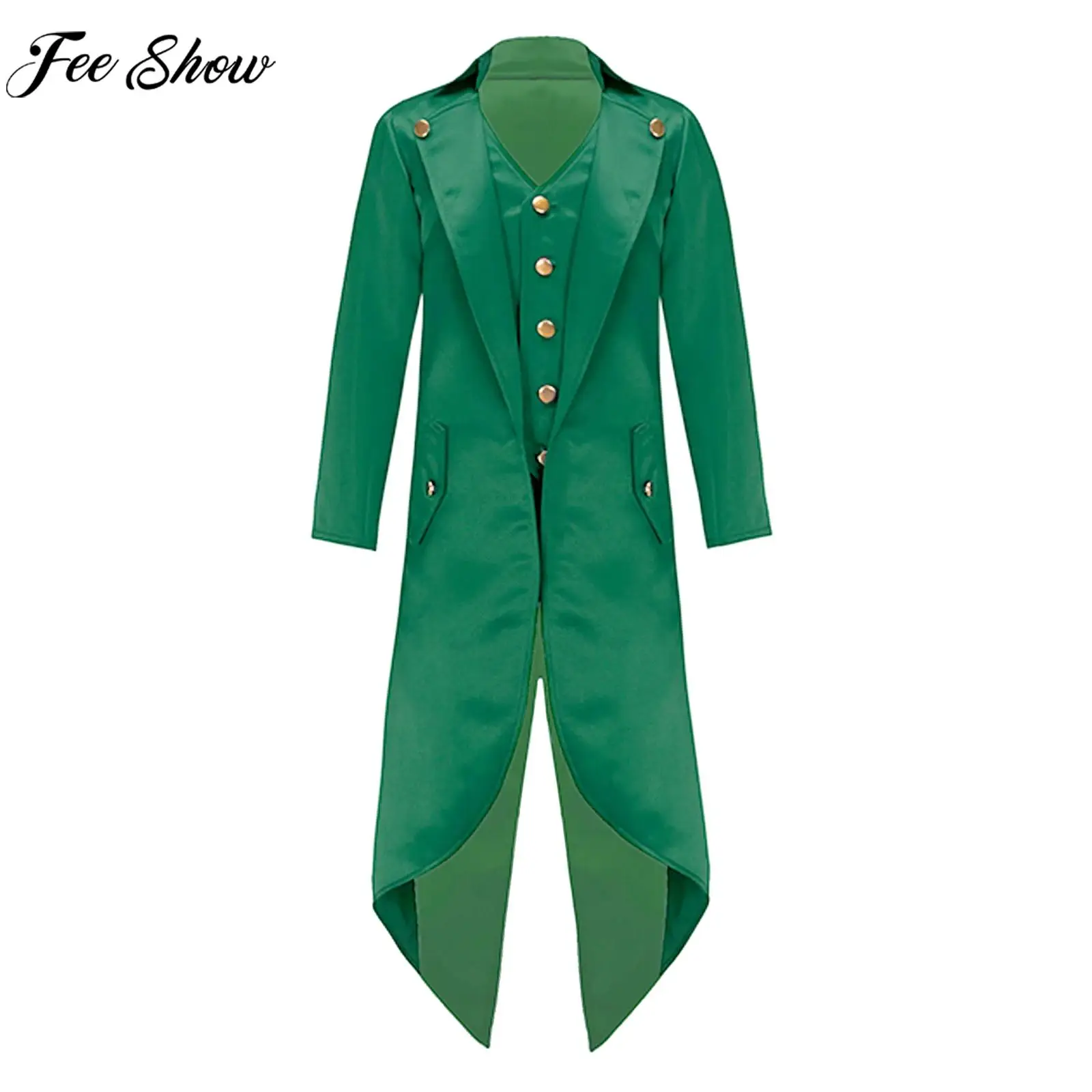 Children Retro Fake Two Piece Steampunk Tailcoat Jacket Halloween Medieval Renaissance Victorian Pirate Vampire Cosplay Costume