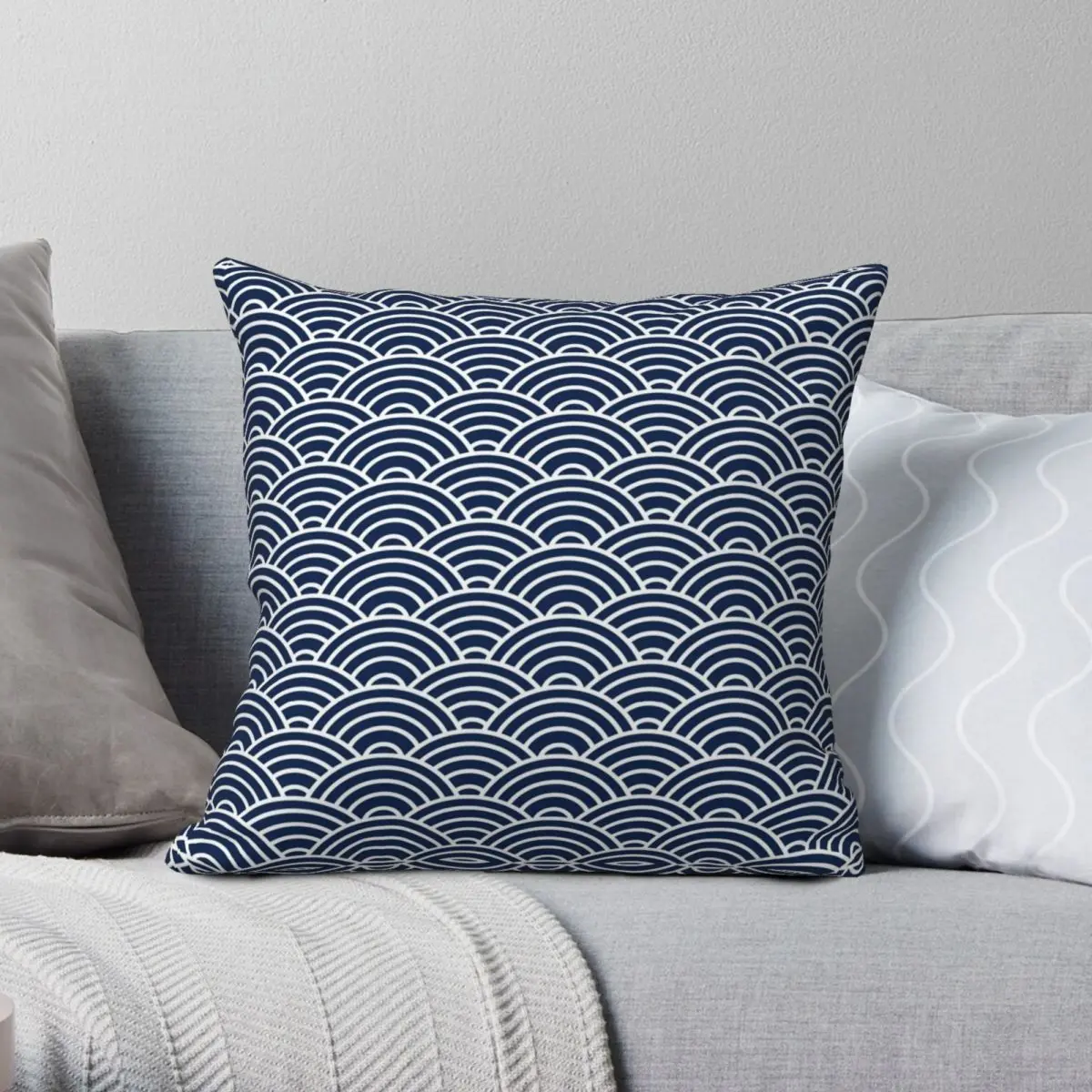 

Seigaiha Waves Of The Blue Sea Pillowcase Polyester Linen Velvet Printed Zip Decorative Pillow Case Room Cushion Cover 45x45