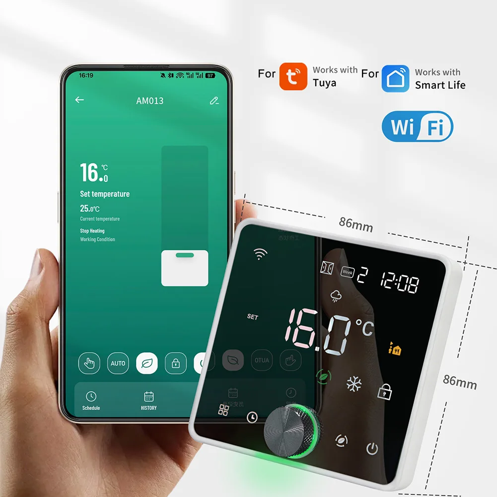 Smart Thermostat with For Tuya WiFi Integration Supporting Voice Commands and Automated Temperature Management
