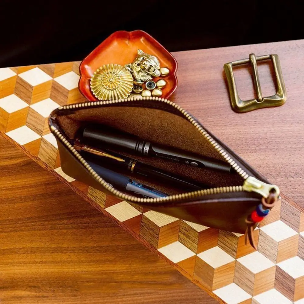 New Single-Layer PU Pen Bag Zipper Closure Portable Pencil Case Stationery Storage Bag School Office