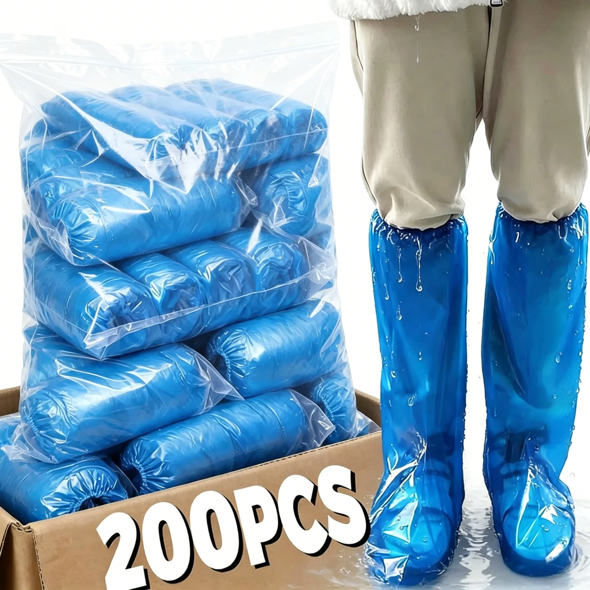 

Disposable Shoe Covers Blue Rain Shoes and Boots Cover Plastic Long Shoe Cover Clear Waterproof Anti-Slip Overshoe for Women Men