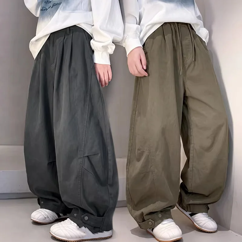 New Style Kids Solid Baggy Sports Pants for Boys Casual Loose Straight Trackpants Outdoor Trousers Children Sporty Sweatpants