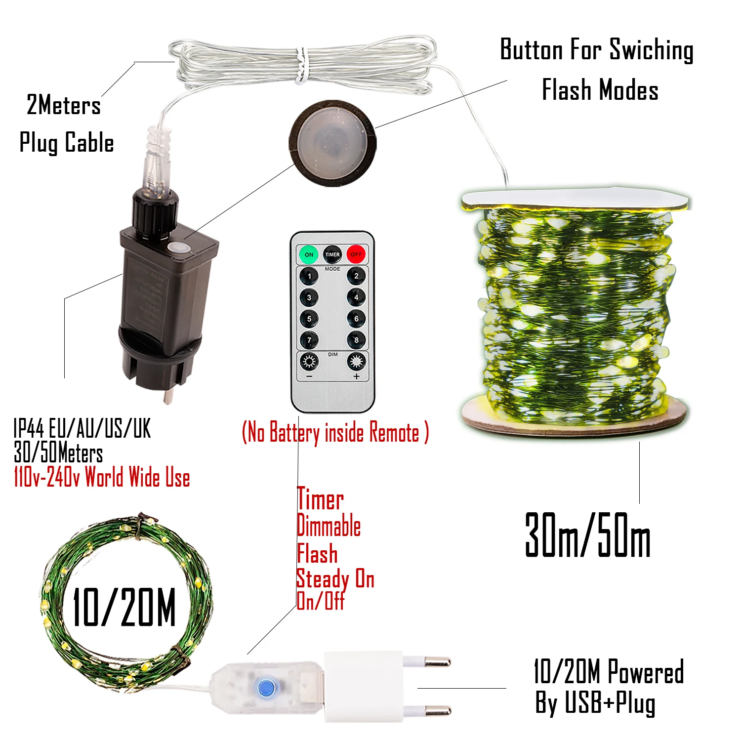 200M 2000 LEDs Waterproof With Remote String Lights Fairy Garland Outdoor Street Lights For Tree Bedroom Party Wedding