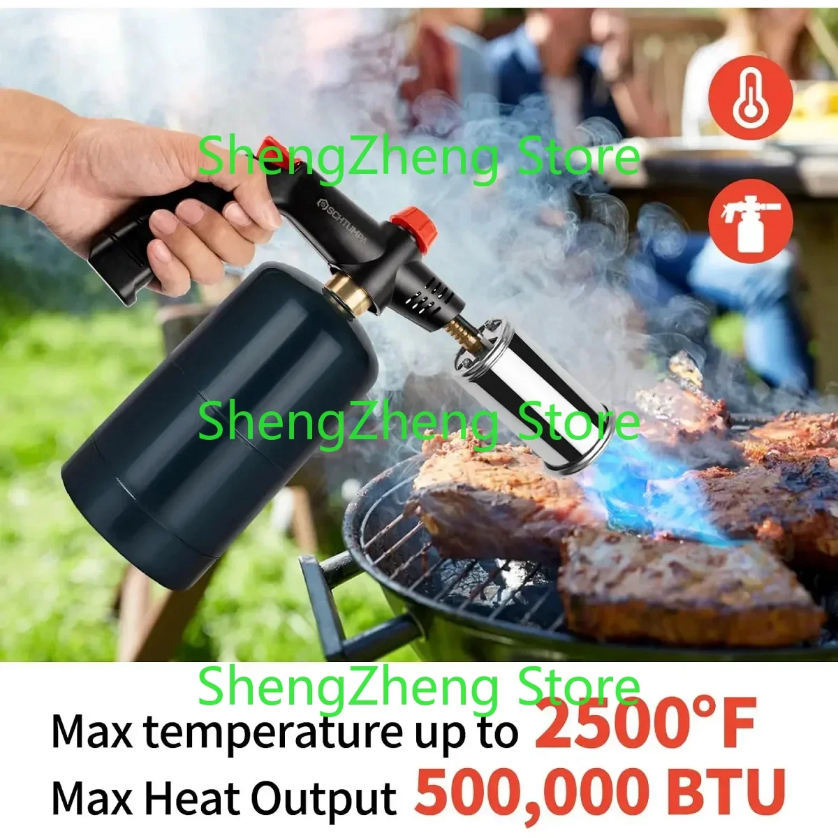 Kitchen Cooking Adjustable Powerful Grill Gun Propane Torch  Charcoal Torch Lighter for BBQ Searing Steak (Tank Not Included)