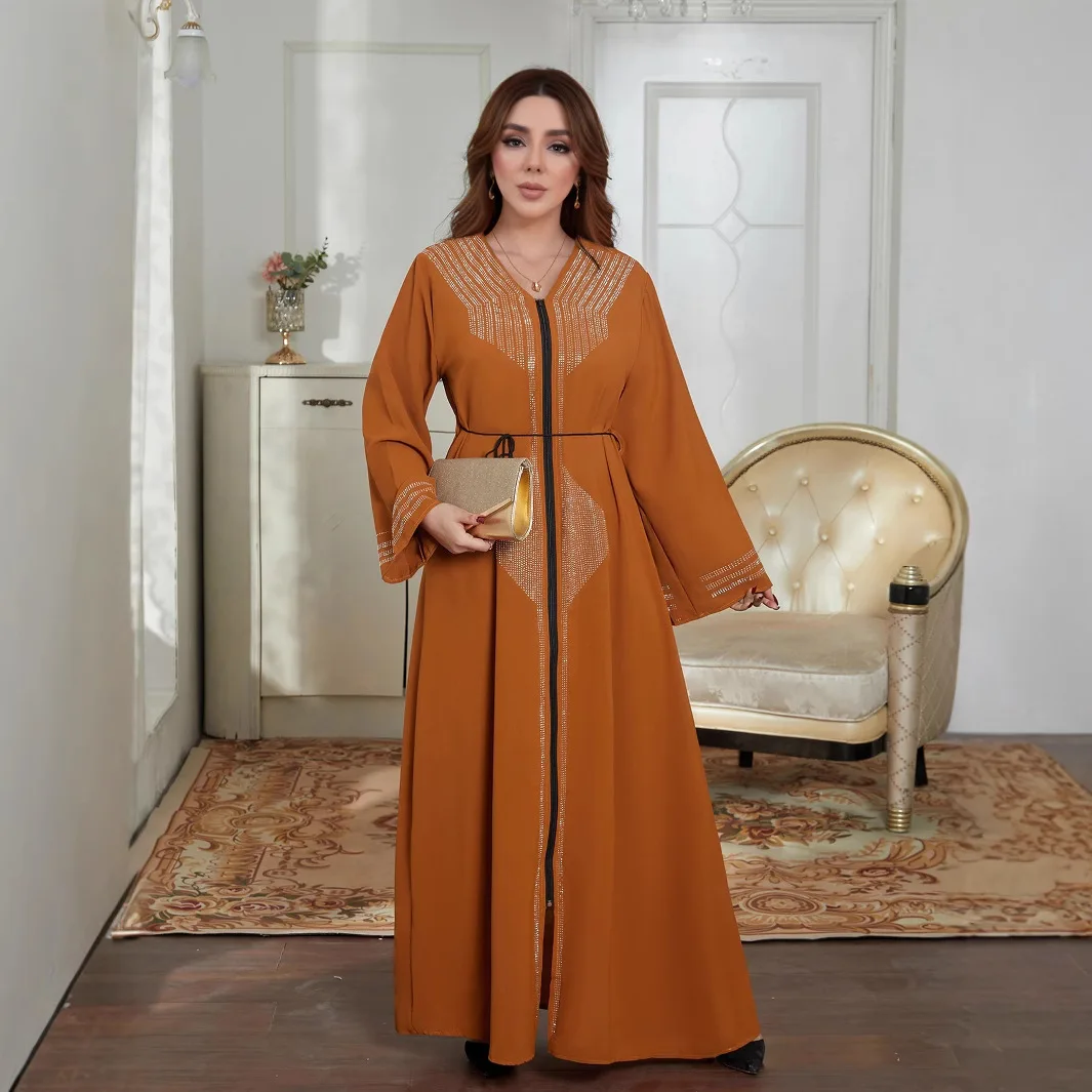 

Dubai high-end fashion solid color long cardigan robe jacket trench coat simple temperament elegant vacation style high-end banq