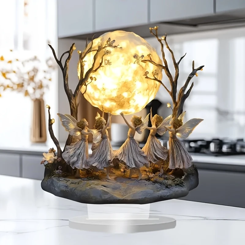 2D Fairy and Moon Acrylic Tabletop Decor Glam Angel Statue Plaque Home Office Holiday Decor Christmas Photo Prop New Year 2026