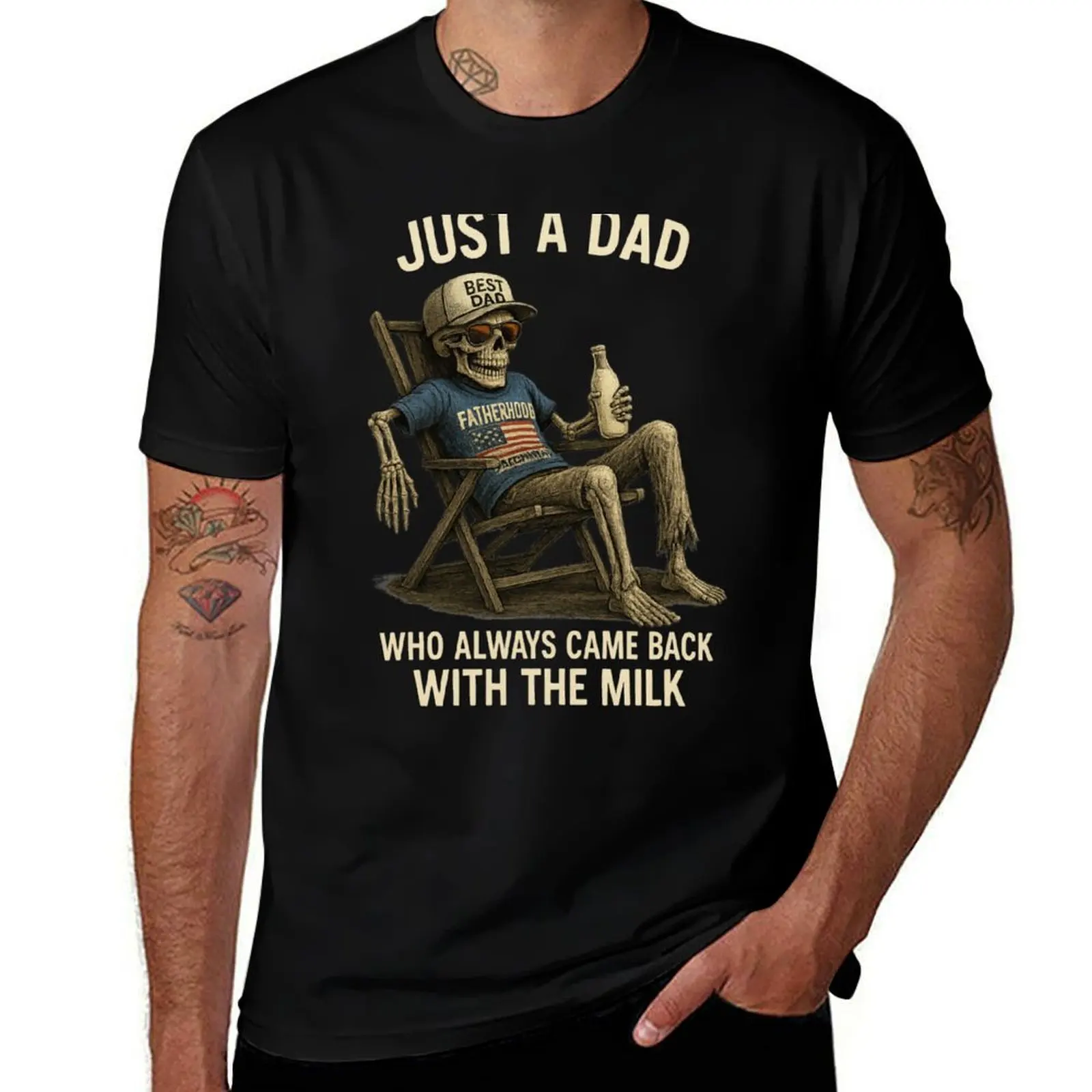 

Just A Dad Who Always Came Back With The Milk,Funny Dad,Dad Joke,Skeleton Fatherhood ,Father's Day Gift T-Shirt